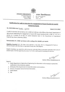 Notification for Walk-in Interview for engagement of guest faculty (On Purely temporary basis)