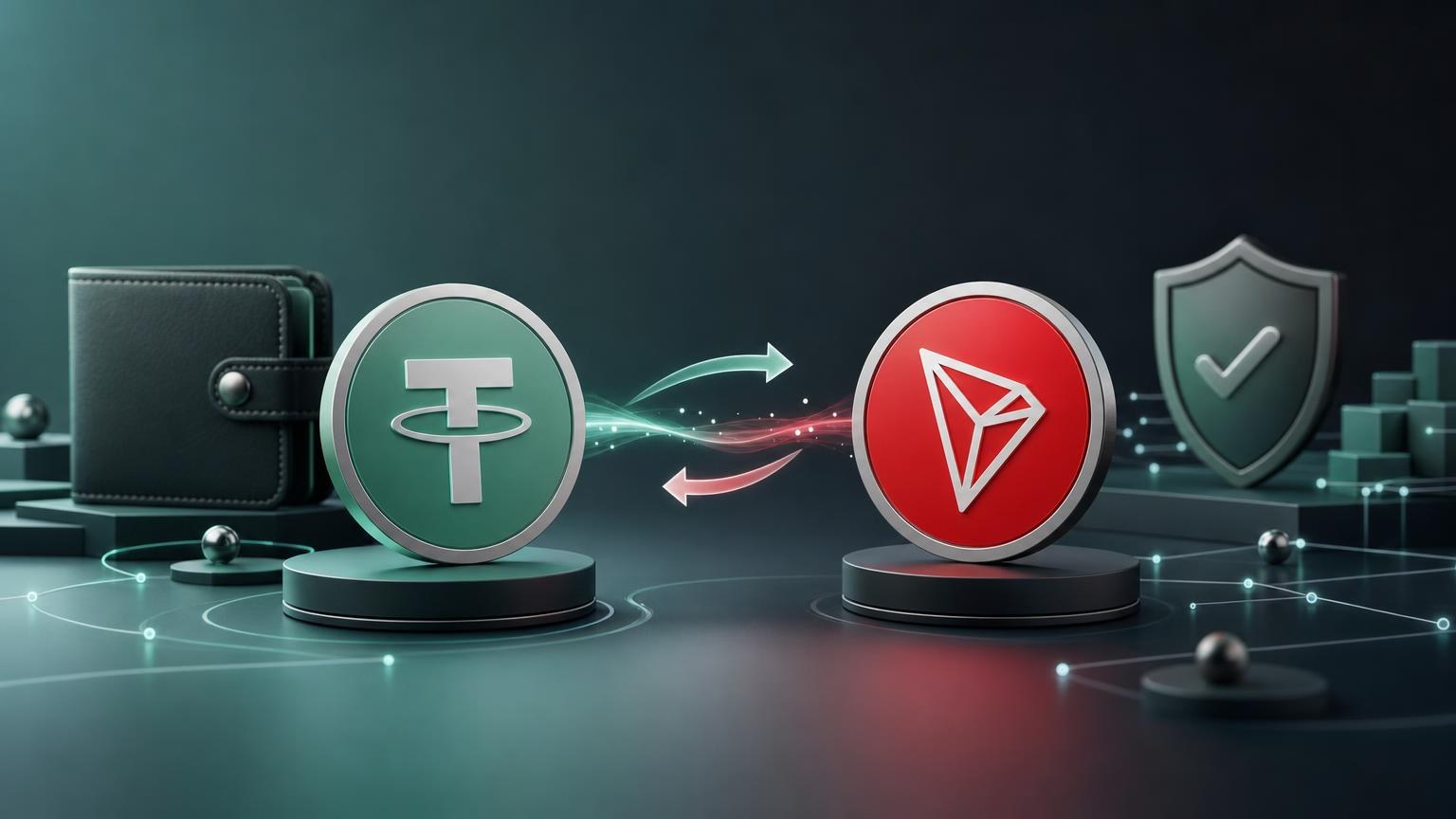 A pre-transaction safety card for checking the USDT network, TRON address, exchange amount, fees, and transaction identifiers before swapping USDT for TRX